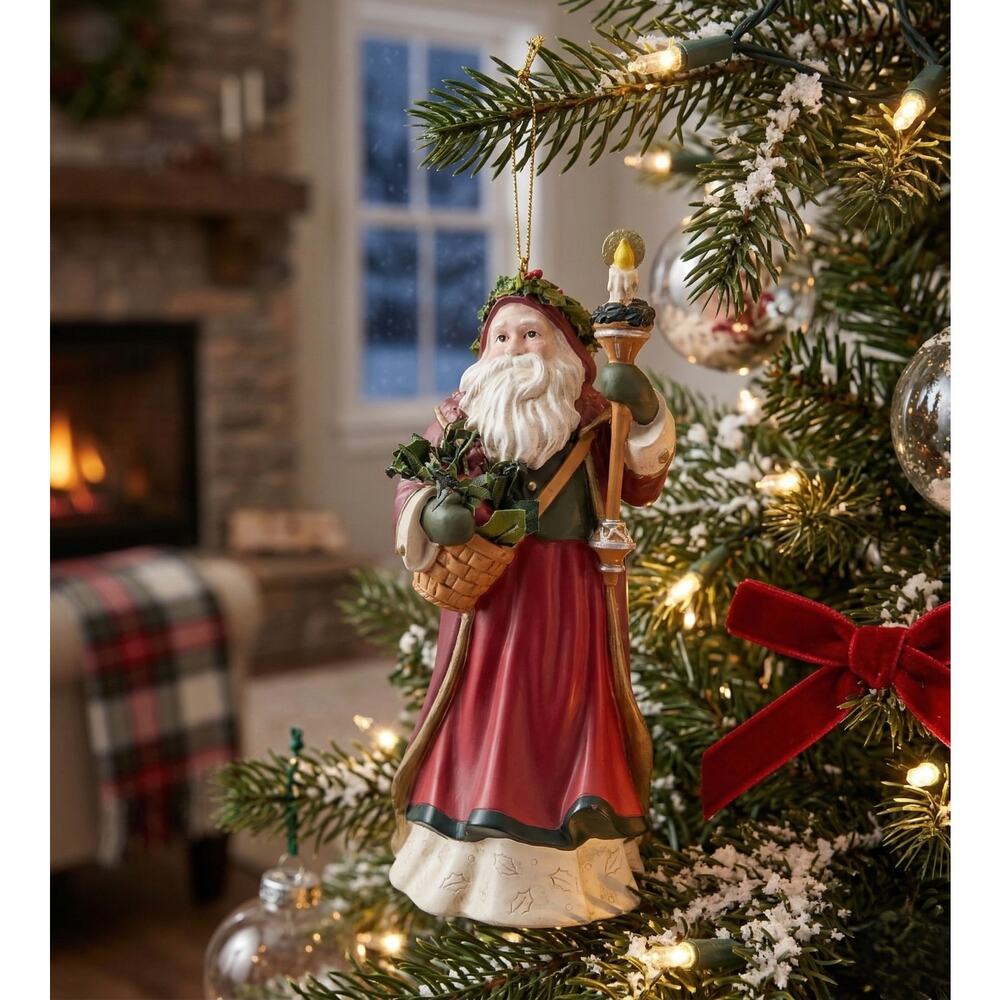 Vintage Style Old World Father Christmas Ornament 10.25" Burgundy Resin Santa